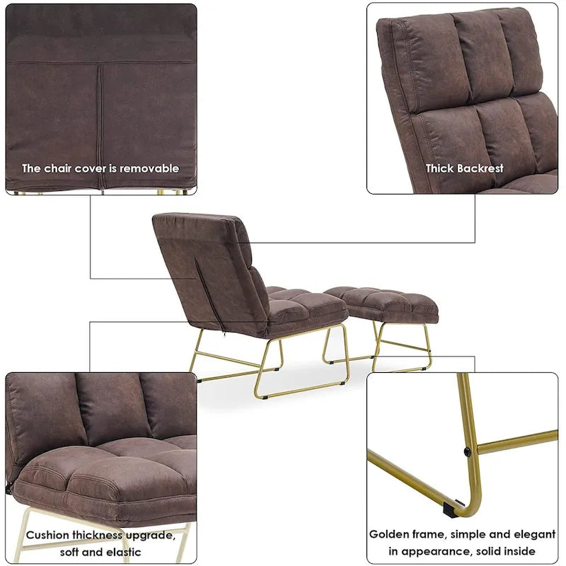 Fauteuil d'appoint Mcombo avec pouf, Canapé Lounge, 4013