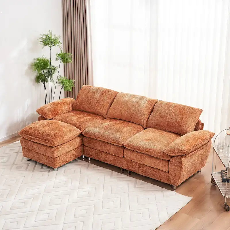 Canapé moderne 3 places avec pouf et méridienne
