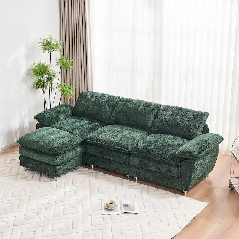Canapé moderne 3 places avec pouf et méridienne