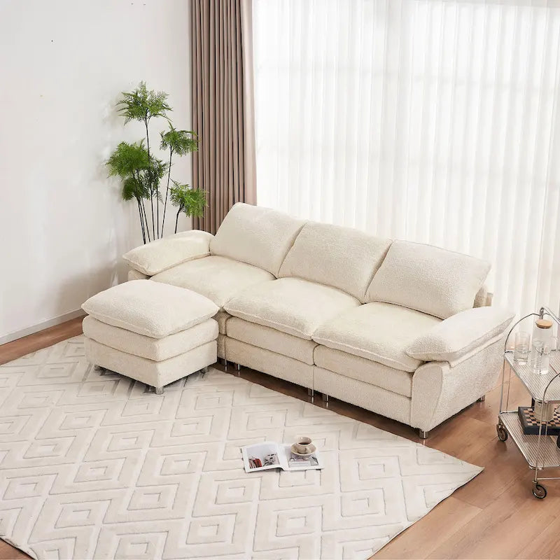 Canapé moderne 3 places avec pouf et méridienne