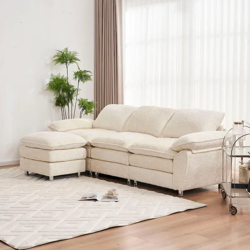Canapé moderne 3 places avec pouf et méridienne