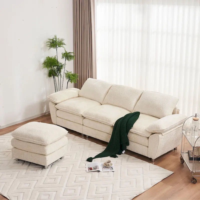 Canapé moderne 3 places avec pouf et méridienne