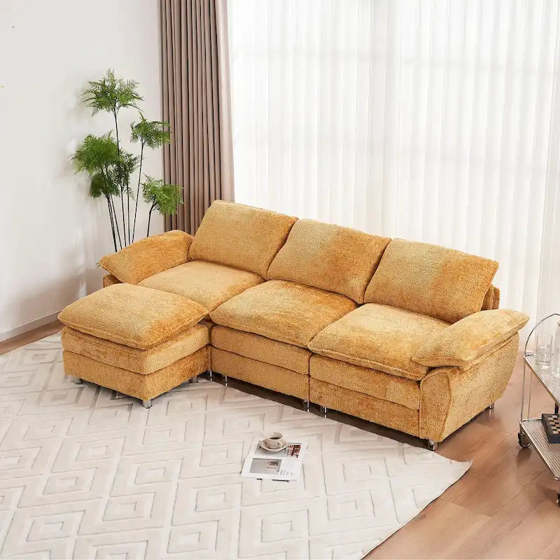 Canapé moderne 3 places avec pouf et méridienne
