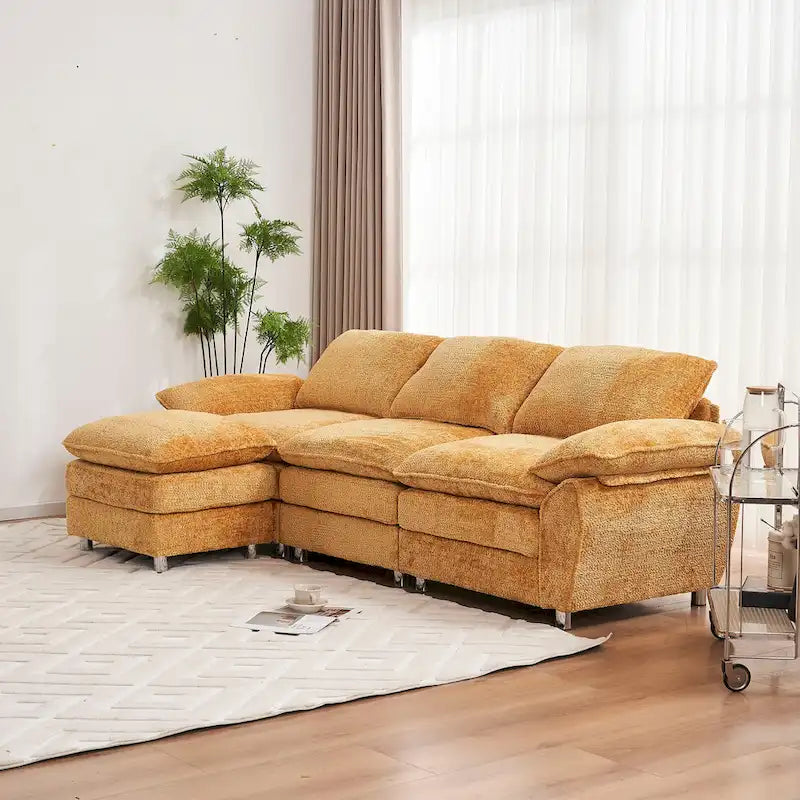 Canapé moderne 3 places avec pouf et méridienne