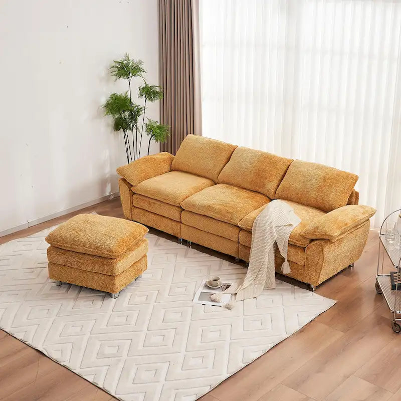 Canapé moderne 3 places avec pouf et méridienne