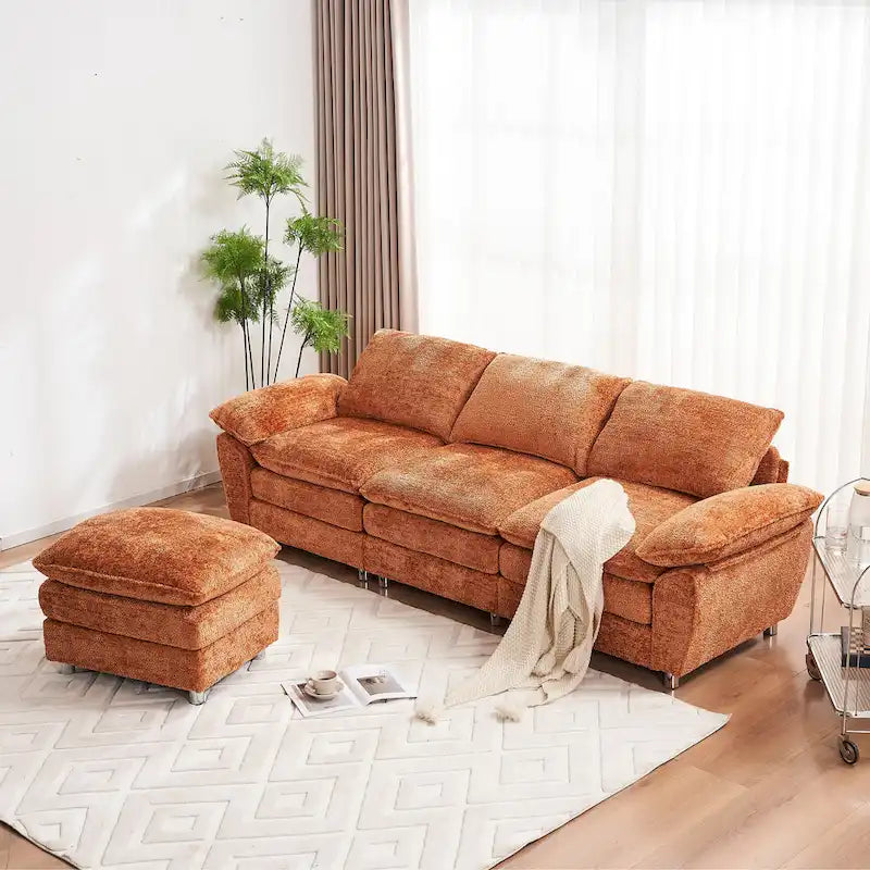 Canapé moderne 3 places avec pouf et méridienne
