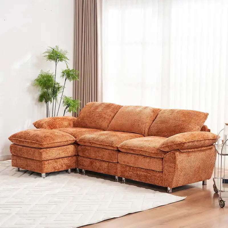Canapé moderne 3 places avec pouf et méridienne