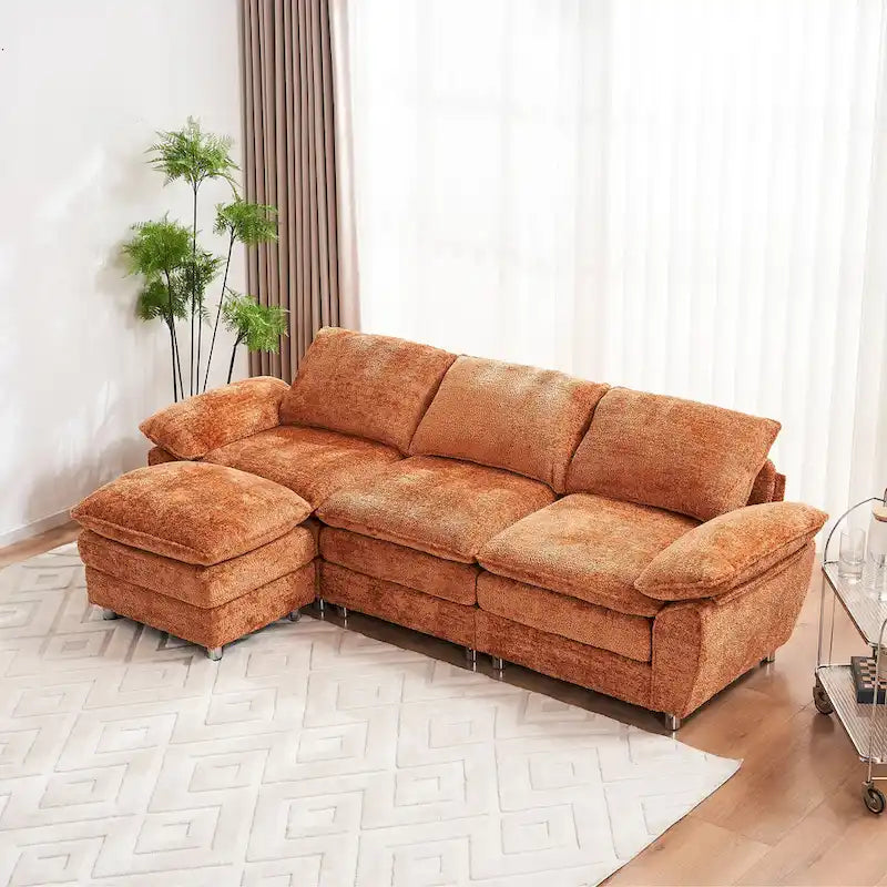 Canapé moderne 3 places avec pouf et méridienne