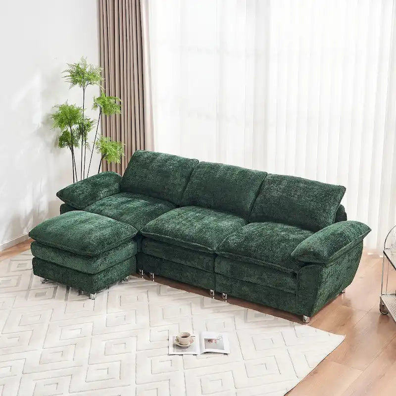 Canapé moderne 3 places avec pouf et méridienne