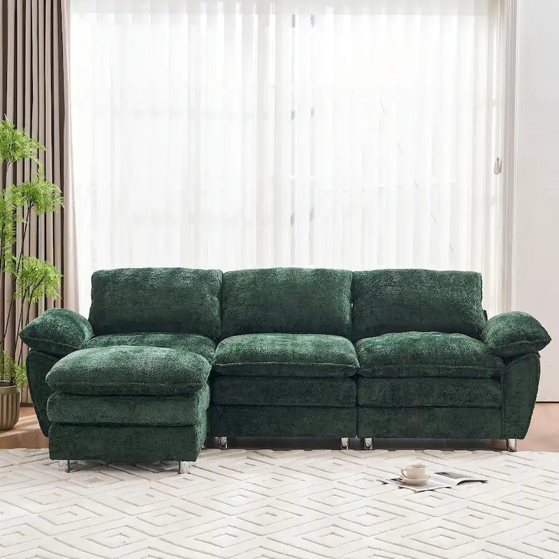 Canapé moderne 3 places avec pouf et méridienne
