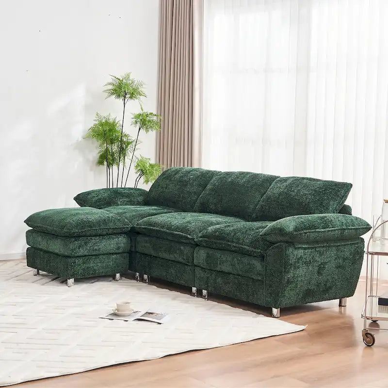 Canapé moderne 3 places avec pouf et méridienne