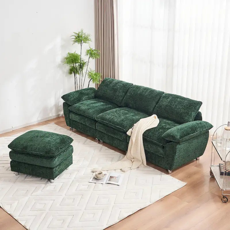 Canapé moderne 3 places avec pouf et méridienne