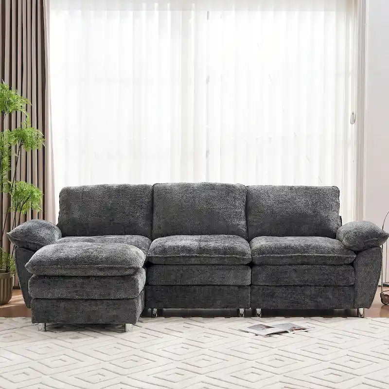 Canapé moderne 3 places avec pouf et méridienne