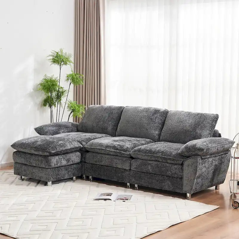 Canapé moderne 3 places avec pouf et méridienne