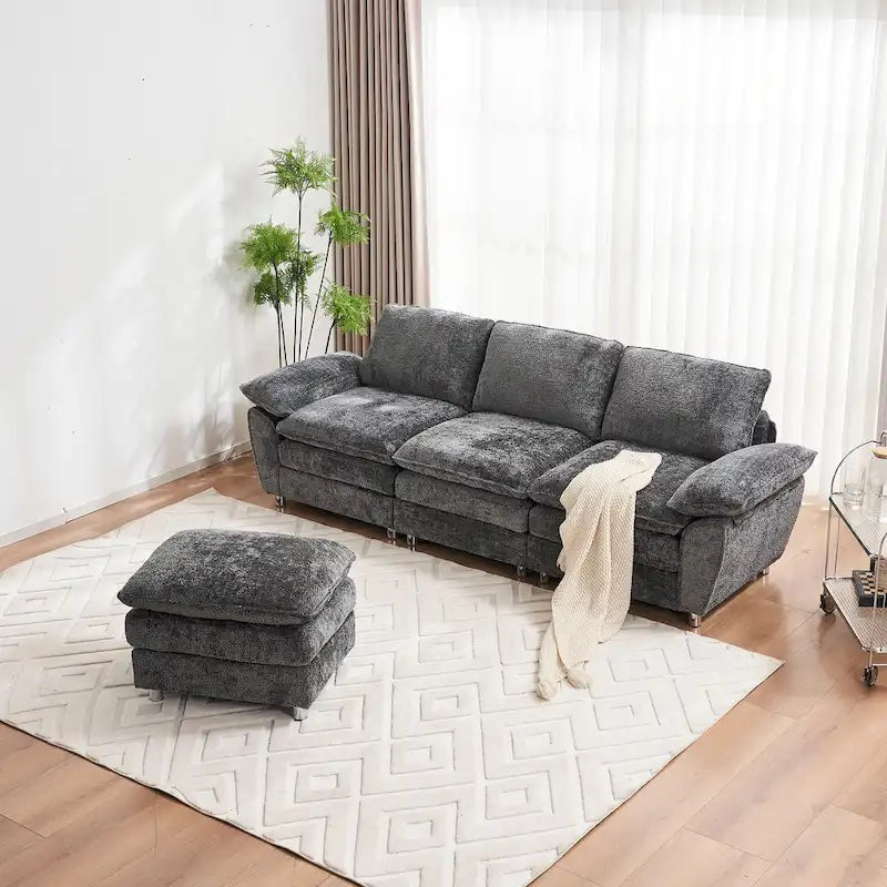 Canapé moderne 3 places avec pouf et méridienne