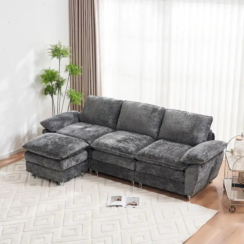 Canapé moderne 3 places avec pouf et méridienne