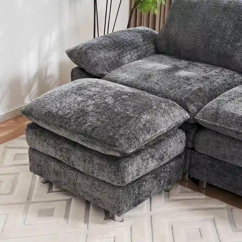 Canapé moderne 3 places avec pouf et méridienne