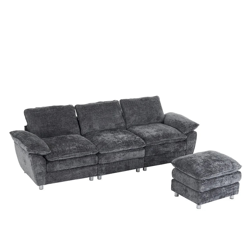 Canapé moderne 3 places avec pouf et méridienne