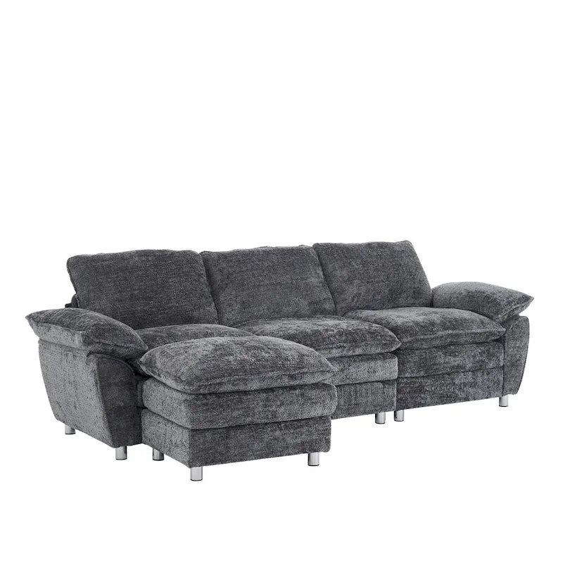 Canapé moderne 3 places avec pouf et méridienne