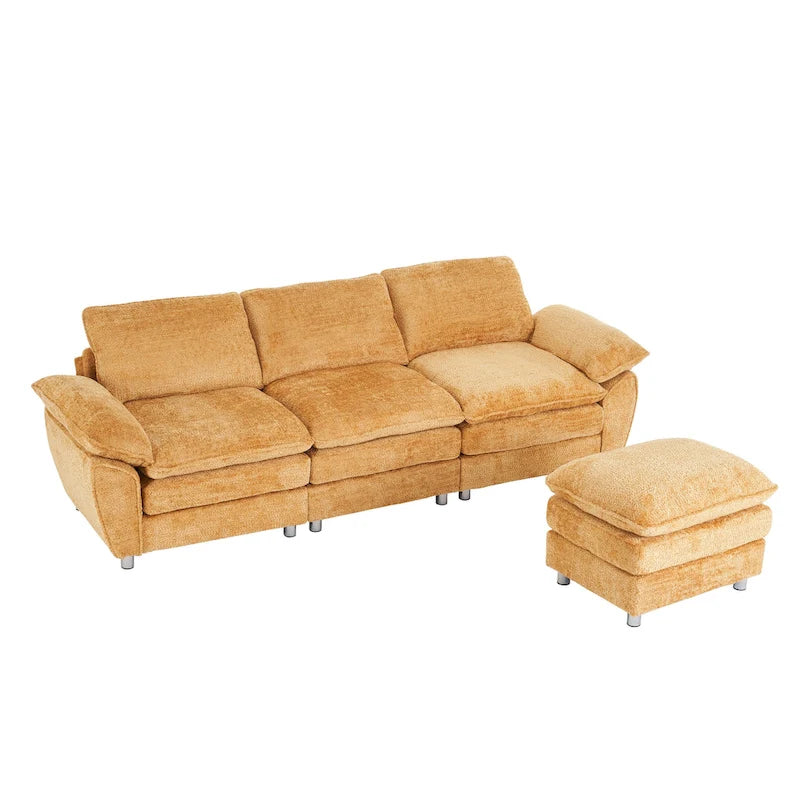 Canapé moderne 3 places avec pouf et méridienne