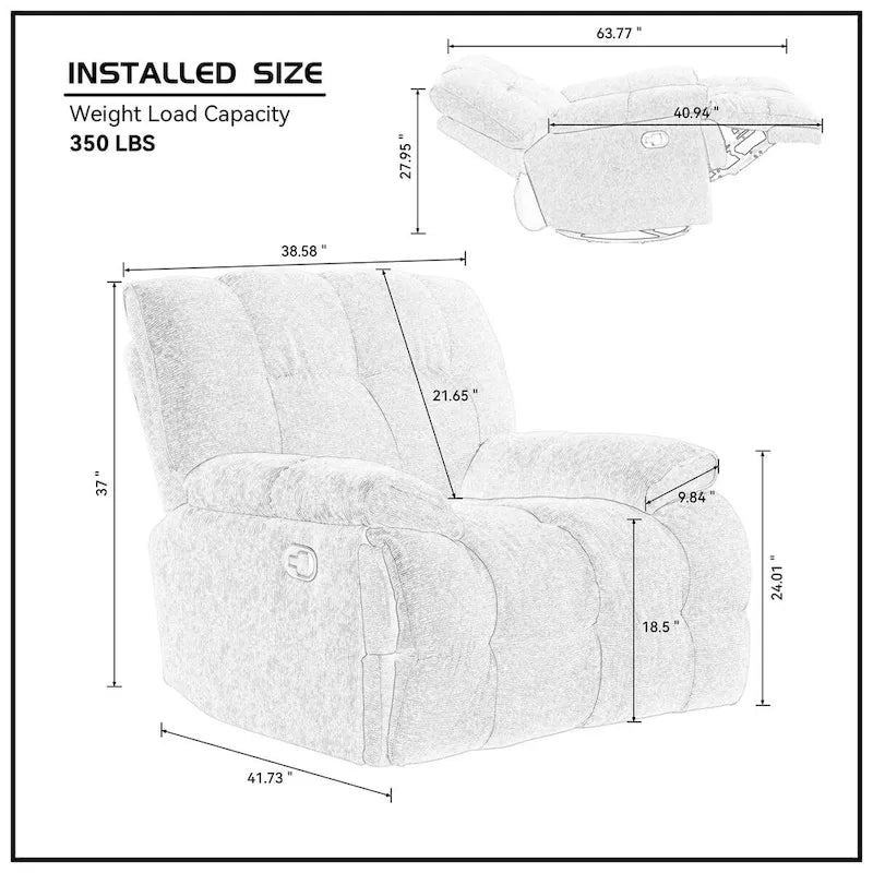 Fauteuil inclinable pivotant à 360 degrés en tissu pour salon