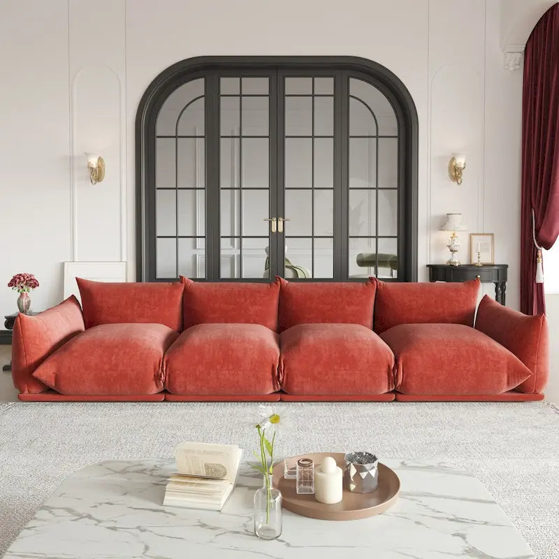 Grand canapé sectionnel 4 places de style Mid-Century Modern, en chenille, avec coussin épais