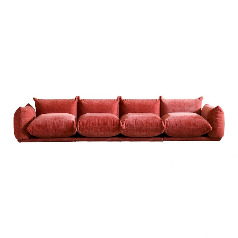 Grand canapé sectionnel 4 places de style Mid-Century Modern, en chenille, avec coussin épais
