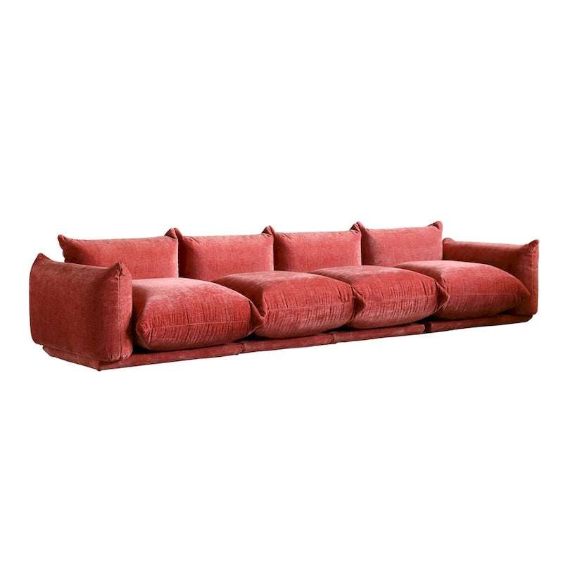 Grand canapé sectionnel 4 places de style Mid-Century Modern, en chenille, avec coussin épais