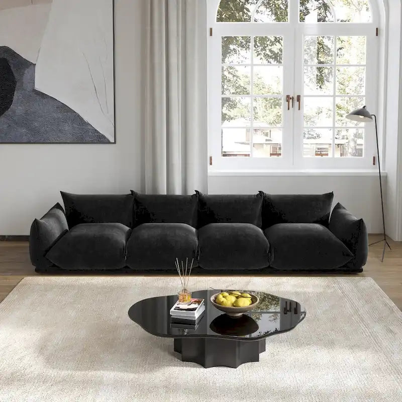 Grand canapé sectionnel 4 places de style Mid-Century Modern, en chenille, avec coussin épais