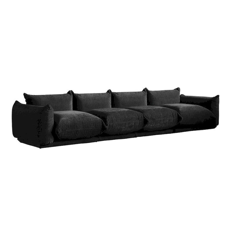 Grand canapé sectionnel 4 places de style Mid-Century Modern, en chenille, avec coussin épais