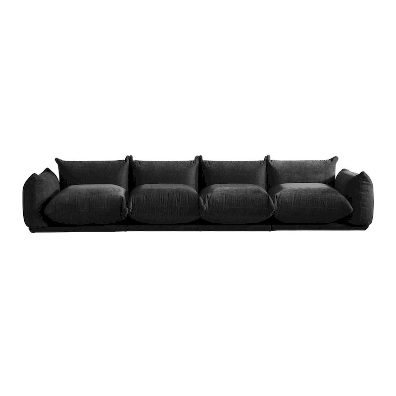 Grand canapé sectionnel 4 places de style Mid-Century Modern, en chenille, avec coussin épais