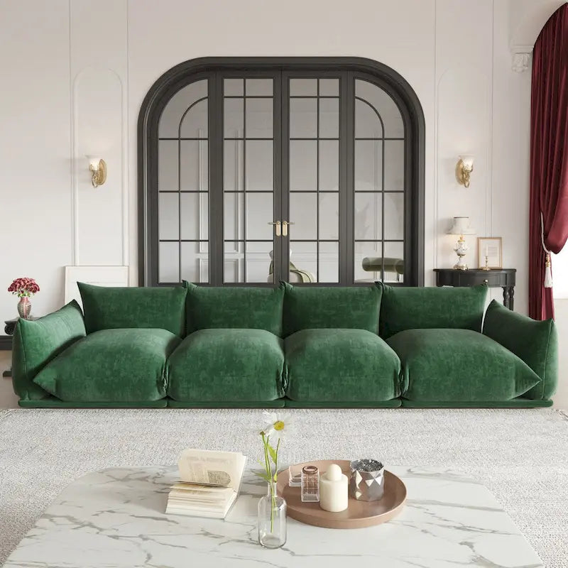 Grand canapé sectionnel 4 places de style Mid-Century Modern, en chenille, avec coussin épais