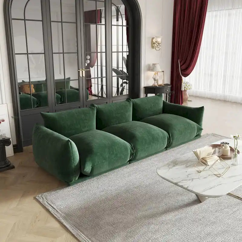 Canapé 3 places moderne et confortable, Canapé d'angle modulaire en chenille 3 places avec coussin épais