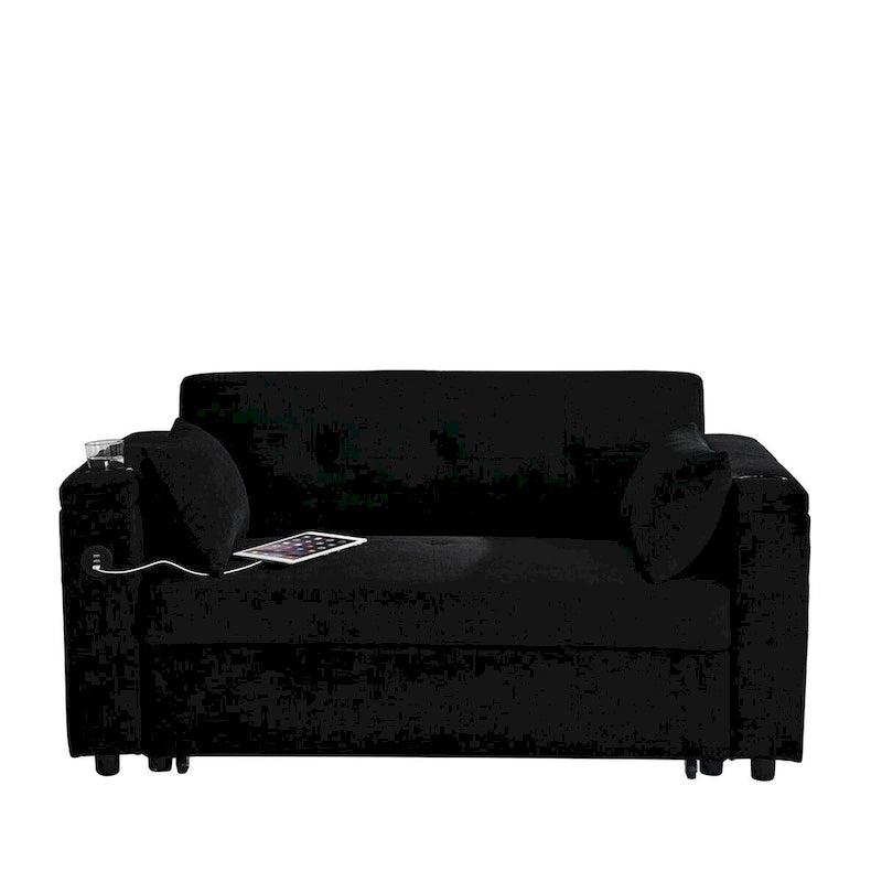 Canapé-lit gigogne 54 po, canapé-lit inclinable 2 places avec rangement, oreiller lombaire, prise USB
