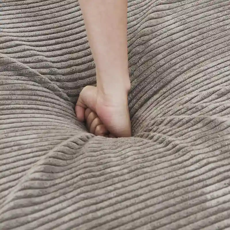 Canapé modulable en forme de L, revêtu de velours côtelé, avec méridienne, pouf et 3 coussins