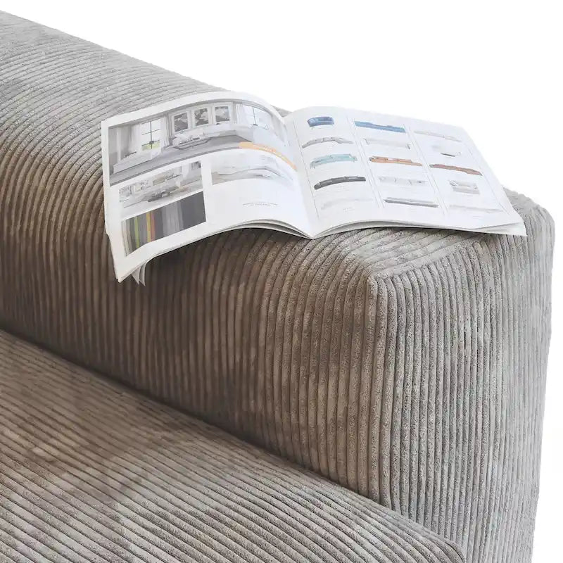 Canapé modulable en forme de L, revêtu de velours côtelé, avec méridienne, pouf et 3 coussins