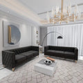 Canapé 3 places 2 pièces en velours, canapé Chesterfield classique avec boutons touffetés, accoudoirs carrés, clous décoratifs et pieds en métal
