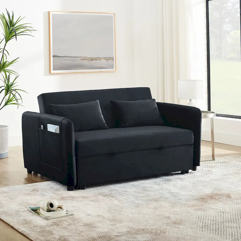 Canapé double en velours polyvalent 3-en-1 avec lit gigogne