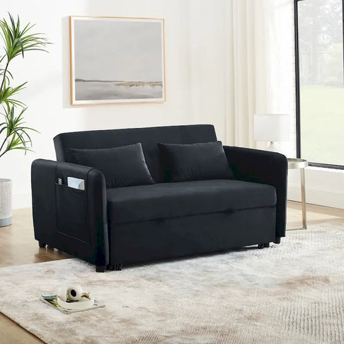 Canapé double en velours polyvalent 3-en-1 avec lit gigogne