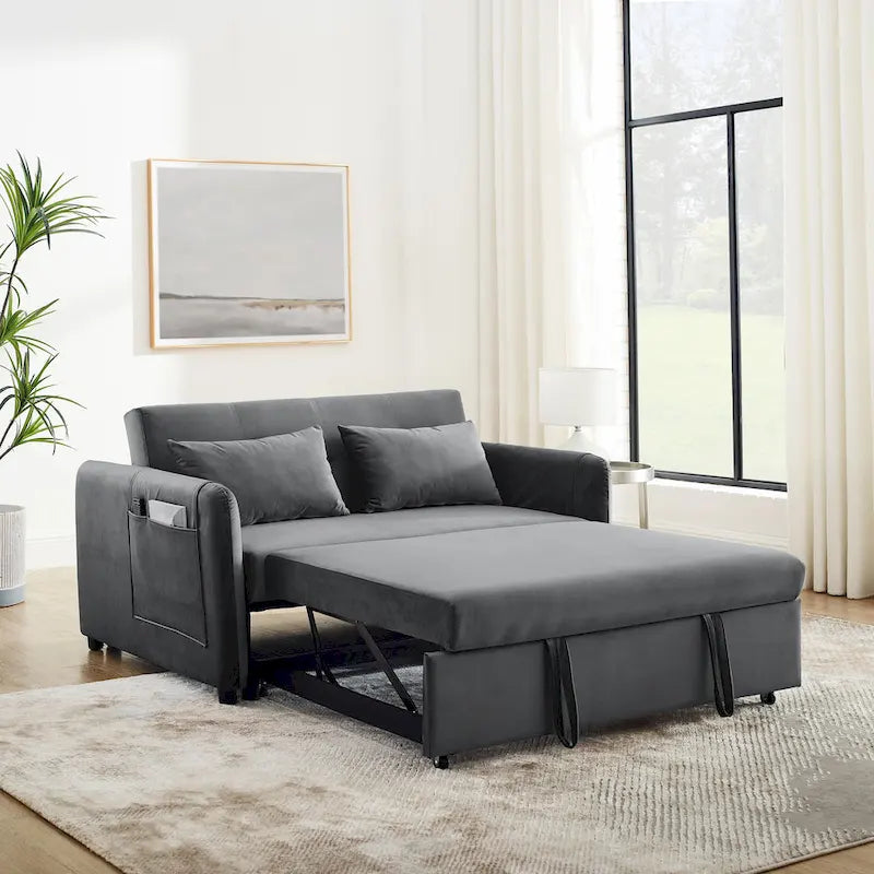 Canapé double en velours polyvalent 3-en-1 avec lit gigogne