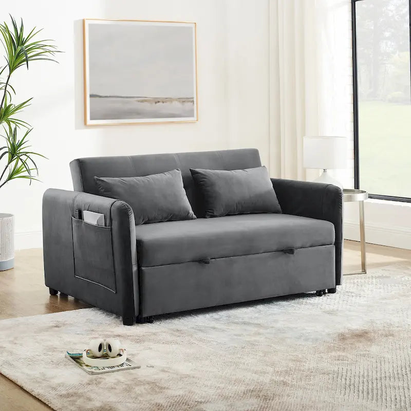 Canapé double en velours polyvalent 3-en-1 avec lit gigogne