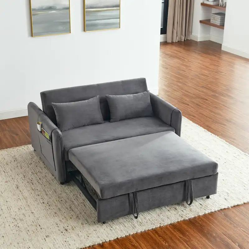 Canapé double en velours polyvalent 3-en-1 avec lit gigogne