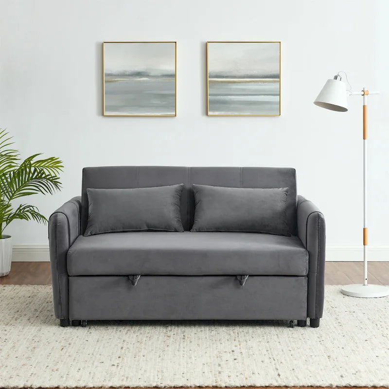 Canapé double en velours polyvalent 3-en-1 avec lit gigogne