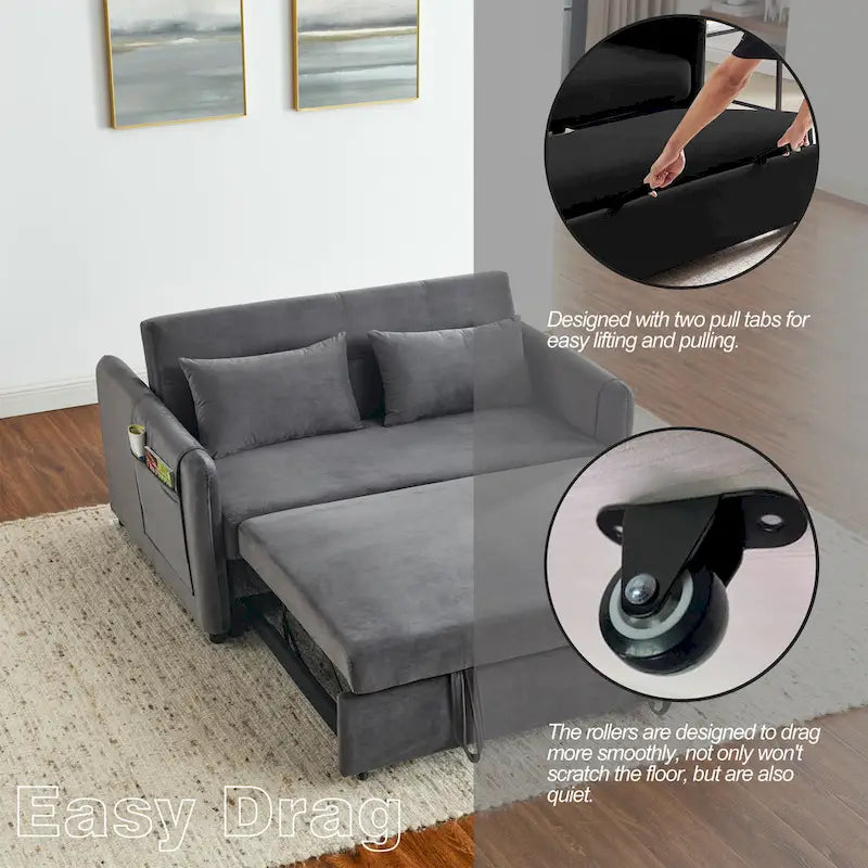 Canapé double en velours polyvalent 3-en-1 avec lit gigogne