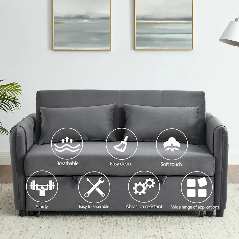 Canapé double en velours polyvalent 3-en-1 avec lit gigogne