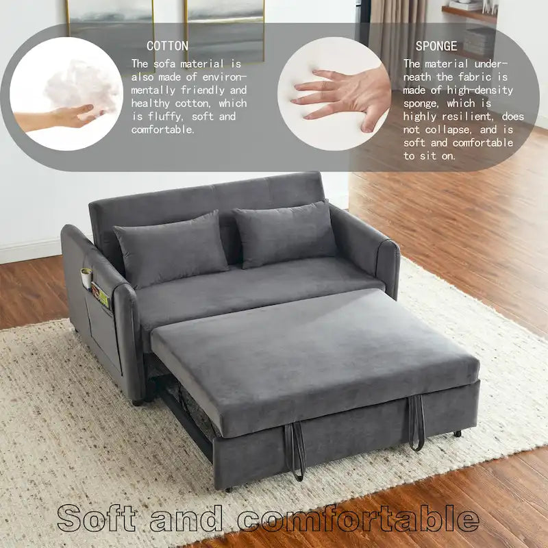 Canapé double en velours polyvalent 3-en-1 avec lit gigogne