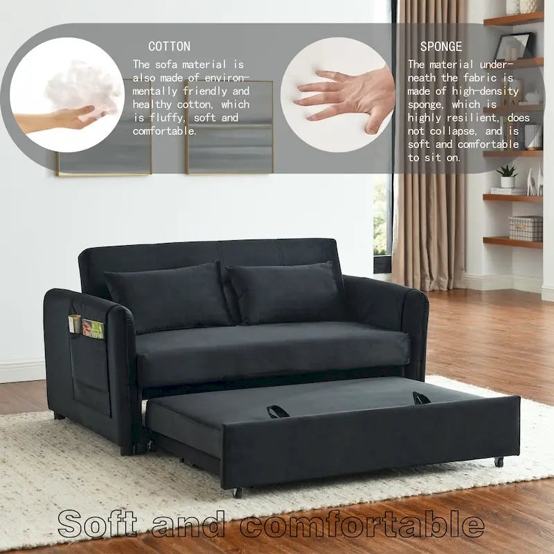 Canapé double en velours polyvalent 3-en-1 avec lit gigogne