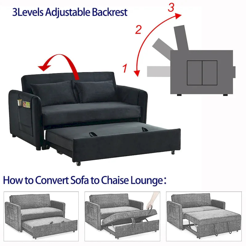 Canapé double en velours polyvalent 3-en-1 avec lit gigogne
