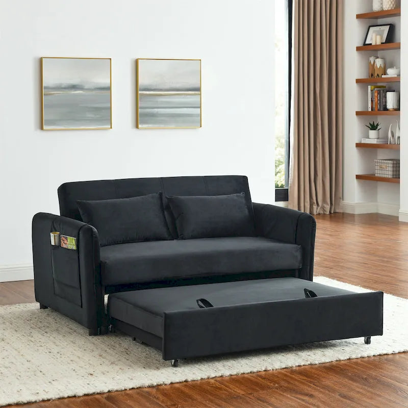 Canapé double en velours polyvalent 3-en-1 avec lit gigogne