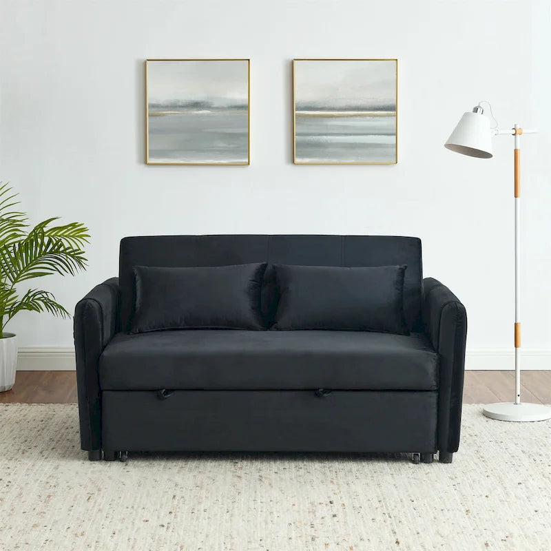 Canapé double en velours polyvalent 3-en-1 avec lit gigogne